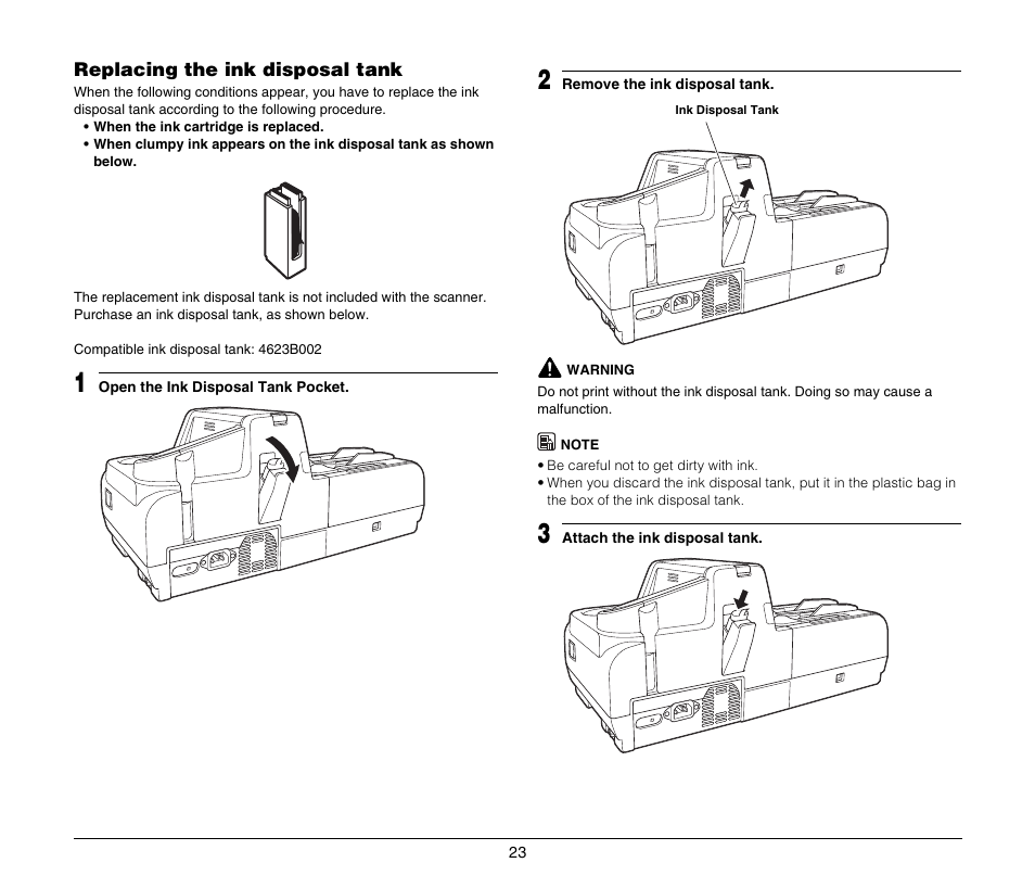 Replacing the ink disposal tank | Canon IMAGEFORMULA CR-190I M111021 User Manual | Page 24 / 31