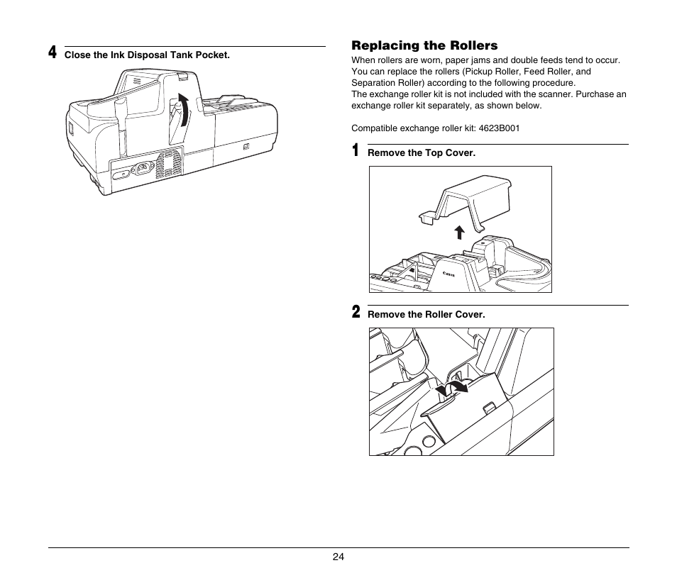 Replacing the rollers | Canon IMAGEFORMULA CR-190I M111021 User Manual | Page 25 / 31