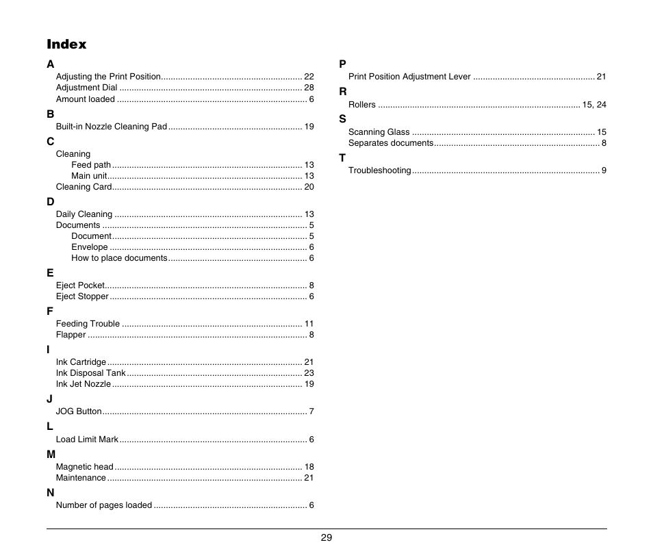 Index | Canon IMAGEFORMULA CR-190I M111021 User Manual | Page 30 / 31