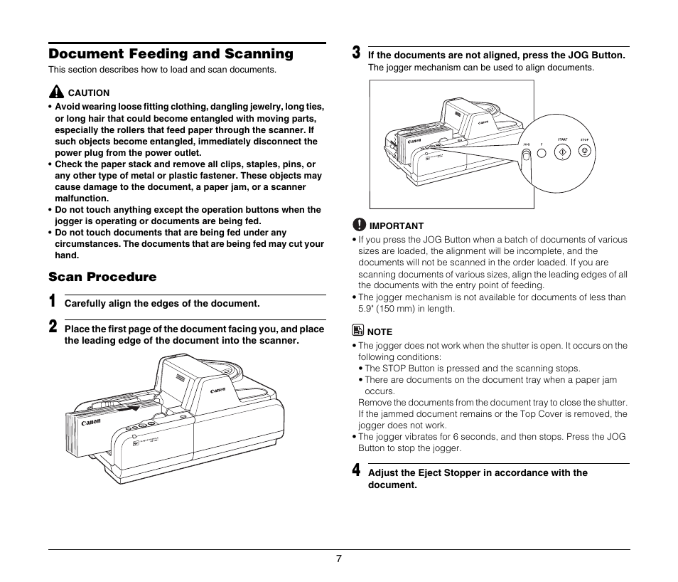 Document feeding and scanning, Scan procedure | Canon IMAGEFORMULA CR-190I M111021 User Manual | Page 8 / 31