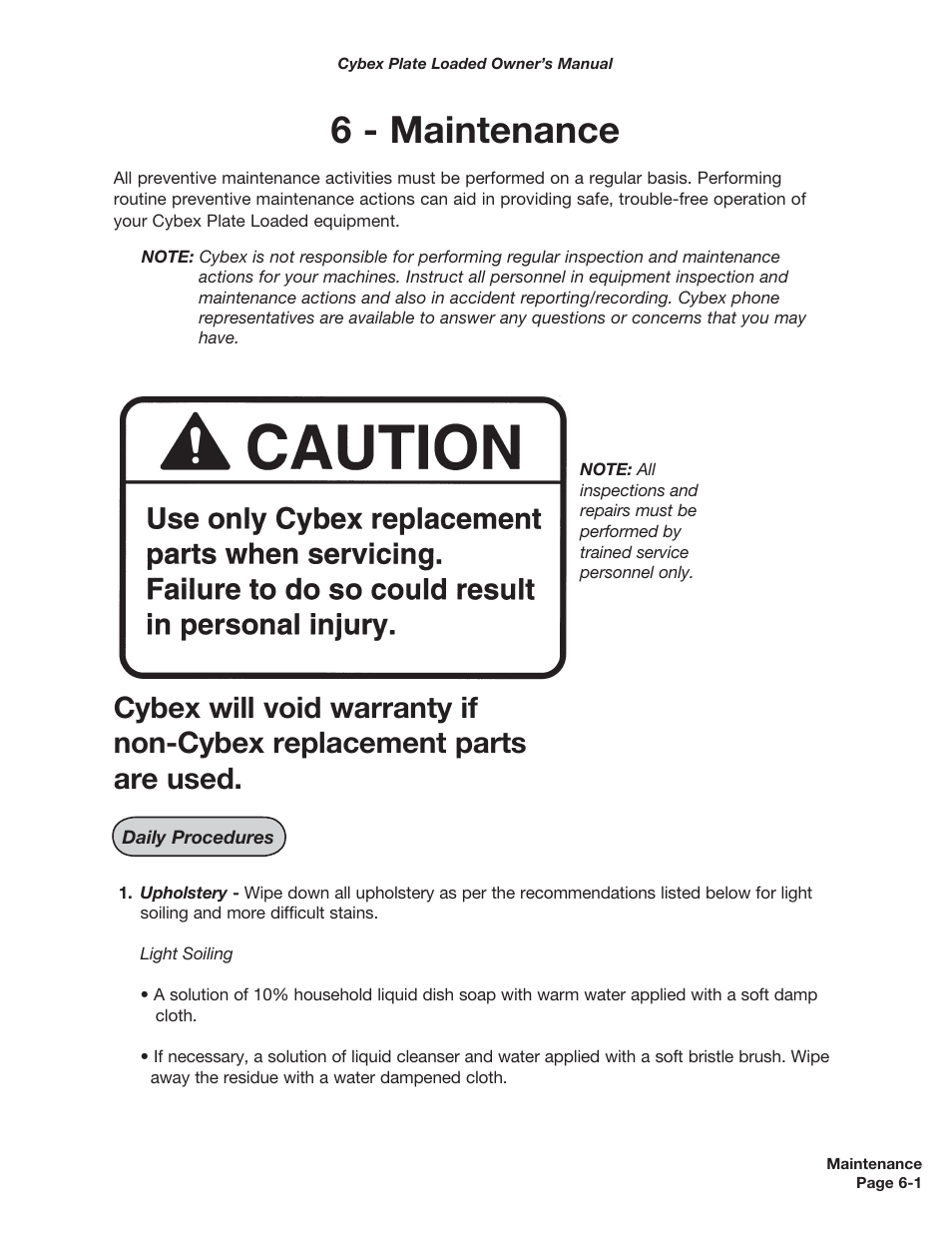 6 - maintenance | Cybex 5000 Series PL User Manual | Page 113 / 206