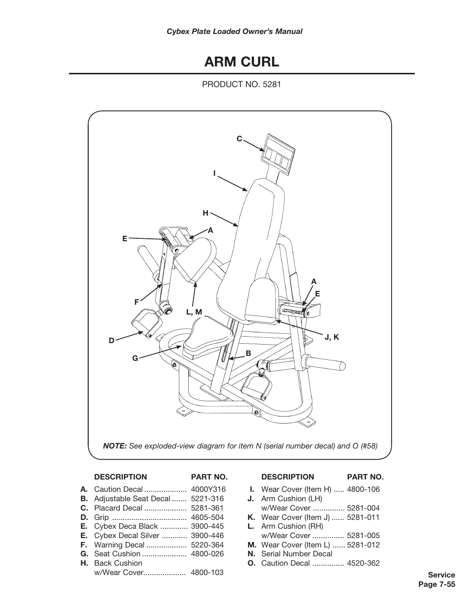 Arm curl | Cybex 5000 Series PL User Manual | Page 173 / 206