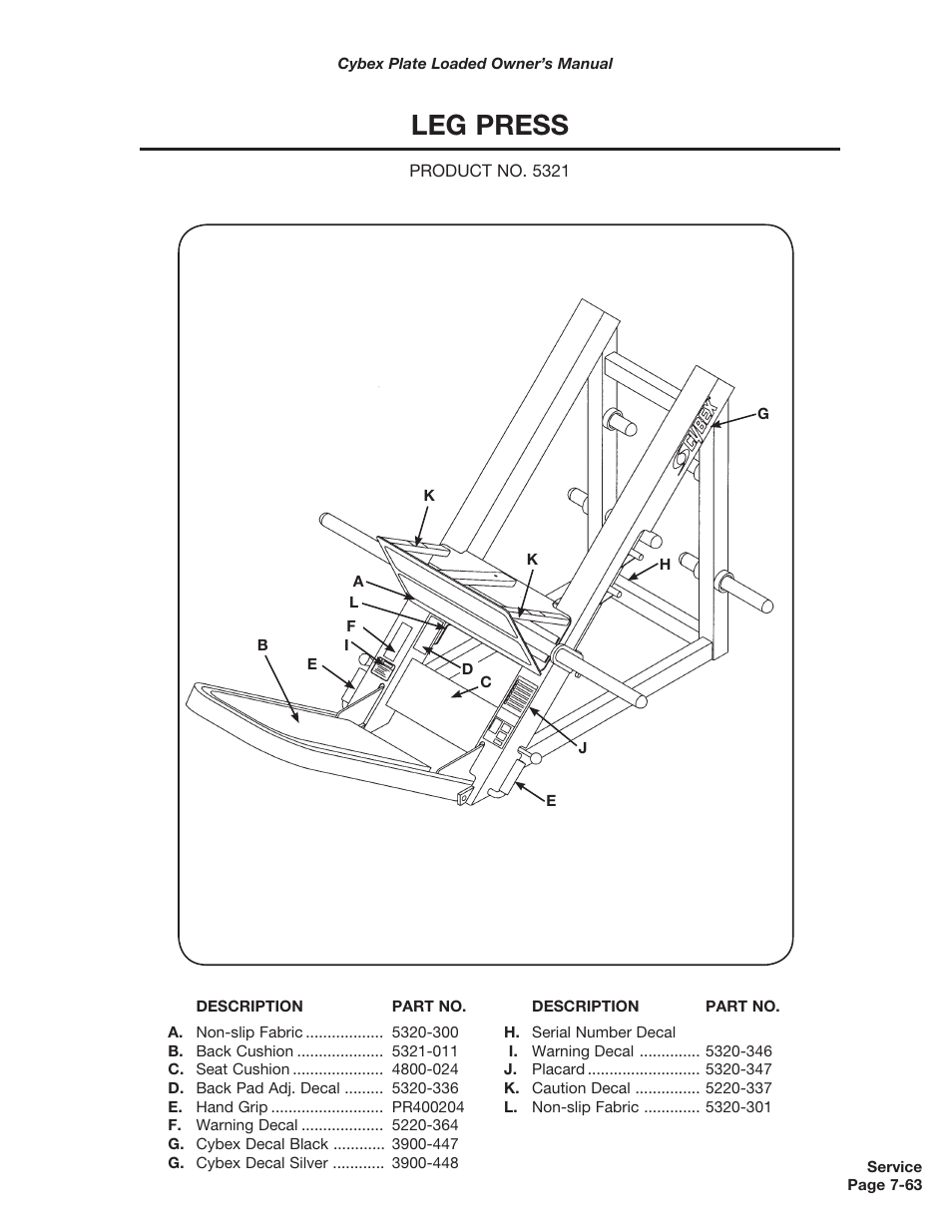 Leg press | Cybex 5000 Series PL User Manual | Page 181 / 206