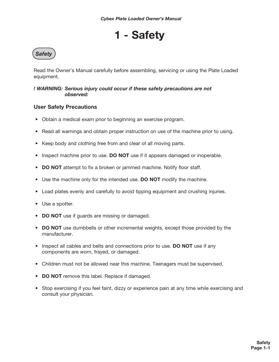 1 - safety | Cybex 5000 Series PL User Manual | Page 7 / 206