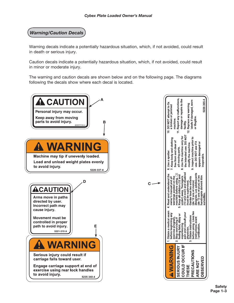 Caution, Warning | Cybex 5000 Series PL User Manual | Page 9 / 206