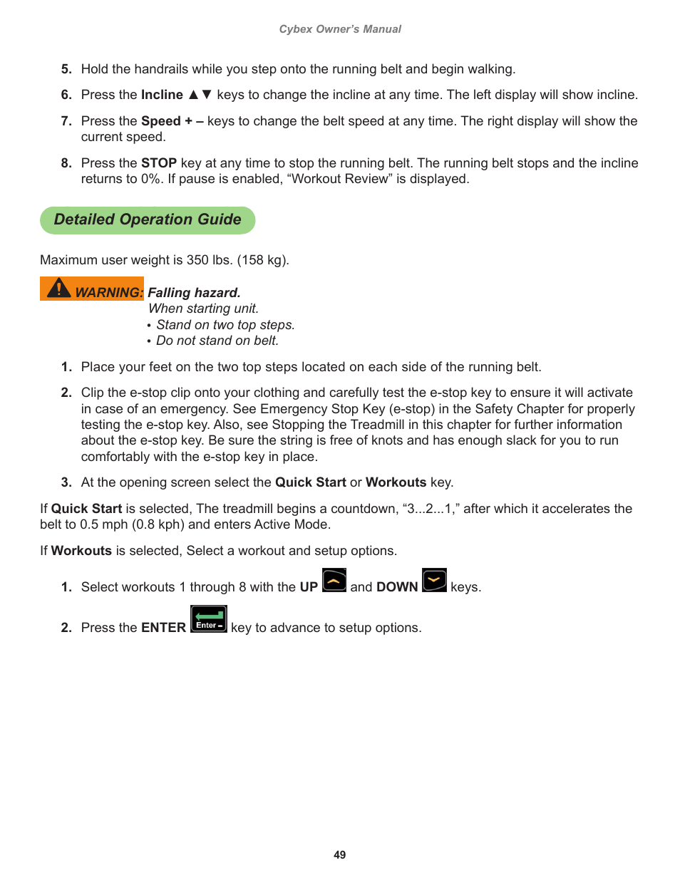 Detailed operation guide | Cybex 525T Treadmill User Manual | Page 49 / 80