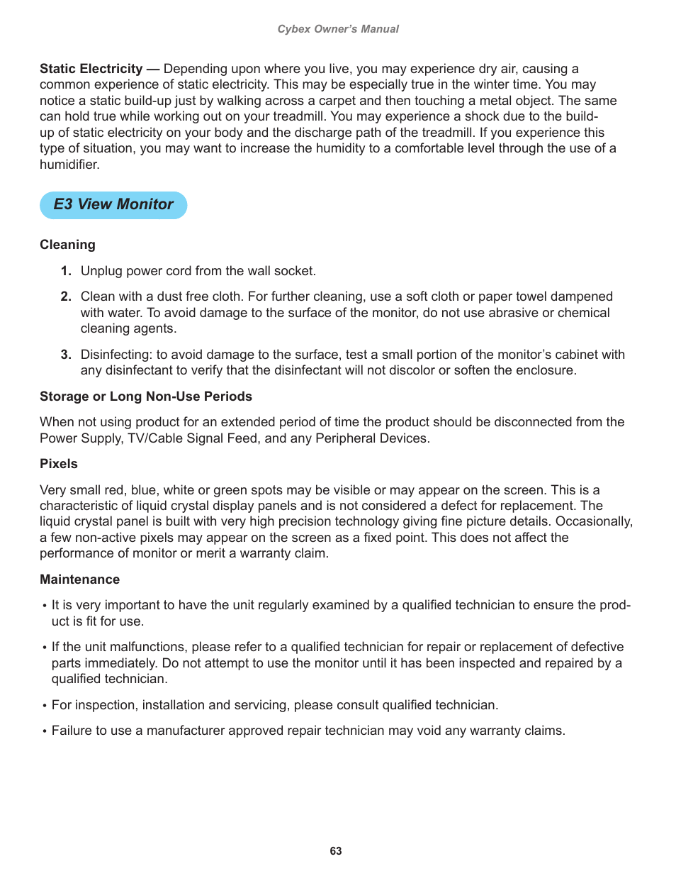 E3 view monitor | Cybex 525T Treadmill User Manual | Page 63 / 80