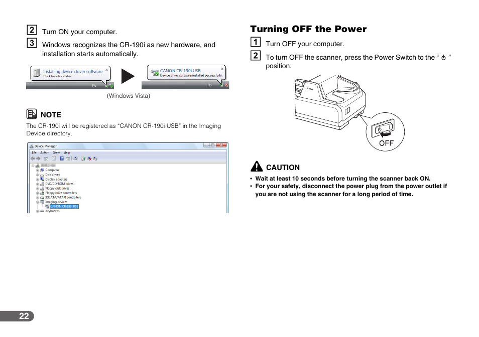 See p. 22.), Turning off the power | Canon IMAGEFORMULA CR-190I User Manual | Page 22 / 61