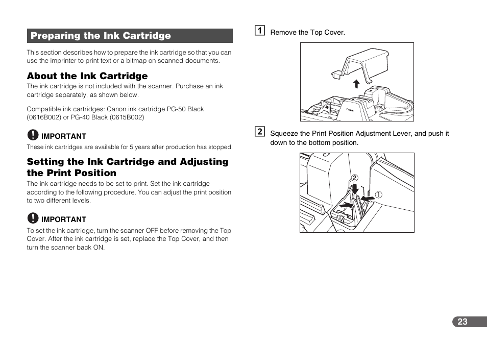 Preparing the ink cartridge | Canon IMAGEFORMULA CR-190I User Manual | Page 23 / 61