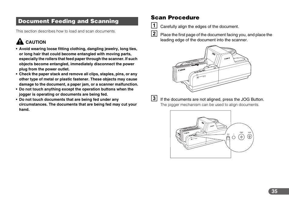 Document feeding and scanning, Scan procedure | Canon IMAGEFORMULA CR-190I User Manual | Page 35 / 61