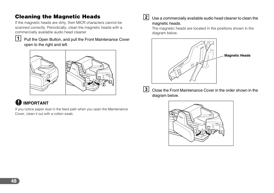 Cleaning the magnetic heads, See “cleaning the magnetic heads,” on p. 48.) | Canon IMAGEFORMULA CR-190I User Manual | Page 48 / 61