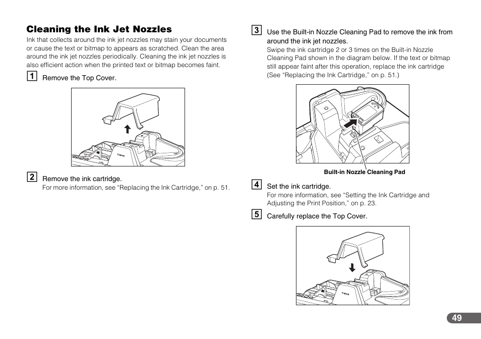 Cleaning the ink jet nozzles, See “cleaning the ink jet nozzles,” on p. 49.) | Canon IMAGEFORMULA CR-190I User Manual | Page 49 / 61