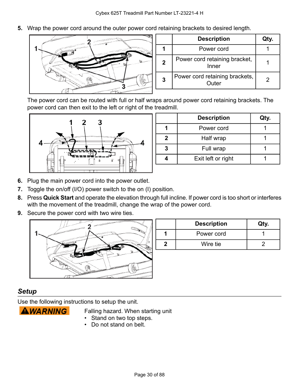 Setup | Cybex 625T Treadmill User Manual | Page 30 / 88