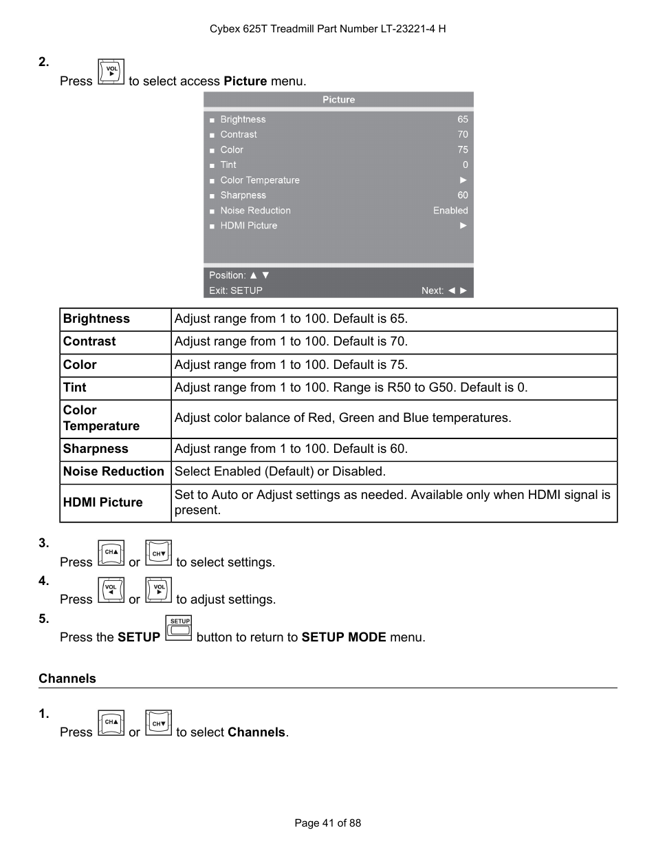 Channels | Cybex 625T Treadmill User Manual | Page 41 / 88