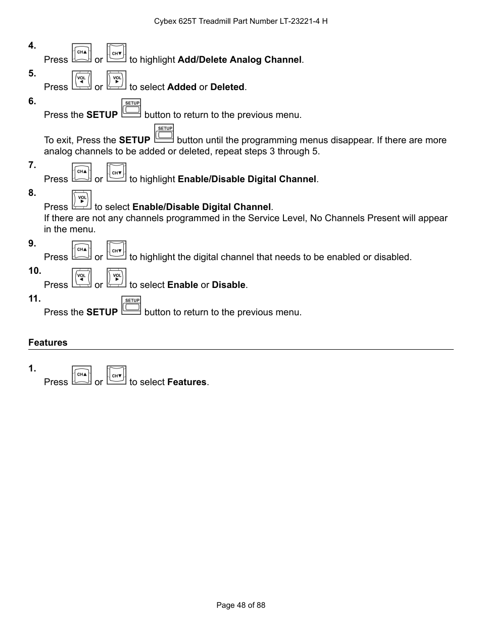 Features | Cybex 625T Treadmill User Manual | Page 48 / 88