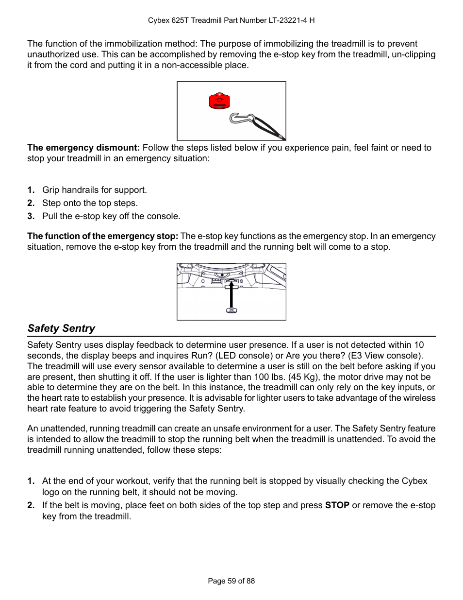 Safety sentry | Cybex 625T Treadmill User Manual | Page 59 / 88