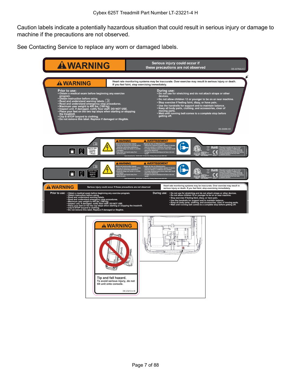 Cybex 625T Treadmill User Manual | Page 7 / 88