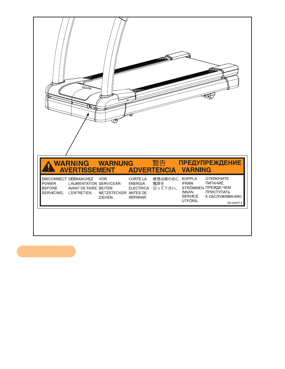 Caution decals, Label, disconnect power (multi lingual), Cybex 751t treadmill owner’s manual | Bgarber | Cybex 751T Treadmill User Manual | Page 14 / 60