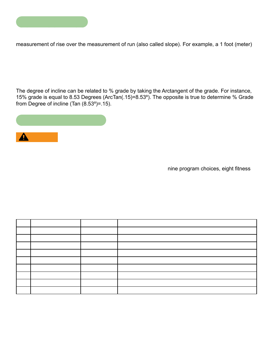Meaning of % grade, Preprogrammed workouts | Cybex 751T Treadmill User Manual | Page 42 / 60