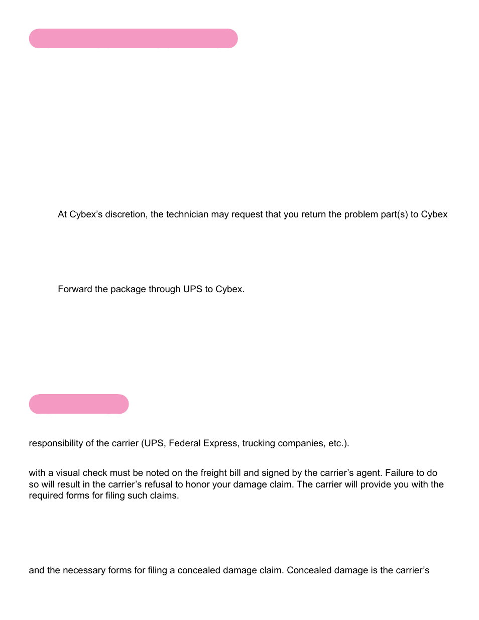 Return material authorization (rma), Damaged parts | Cybex 751T Treadmill User Manual | Page 56 / 60