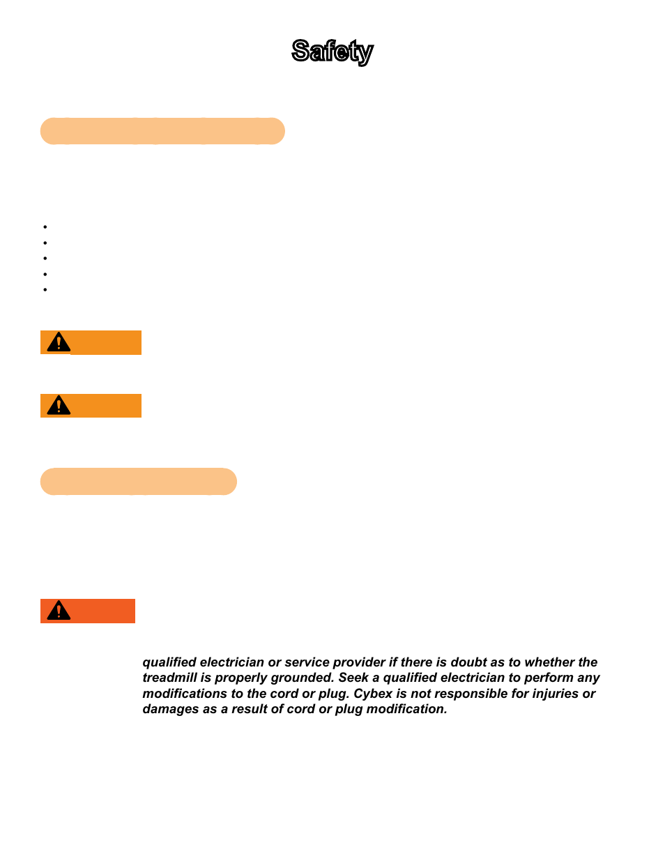 Safety, Important voltage information, Grounding instructions | Cybex 751T Treadmill User Manual | Page 9 / 60