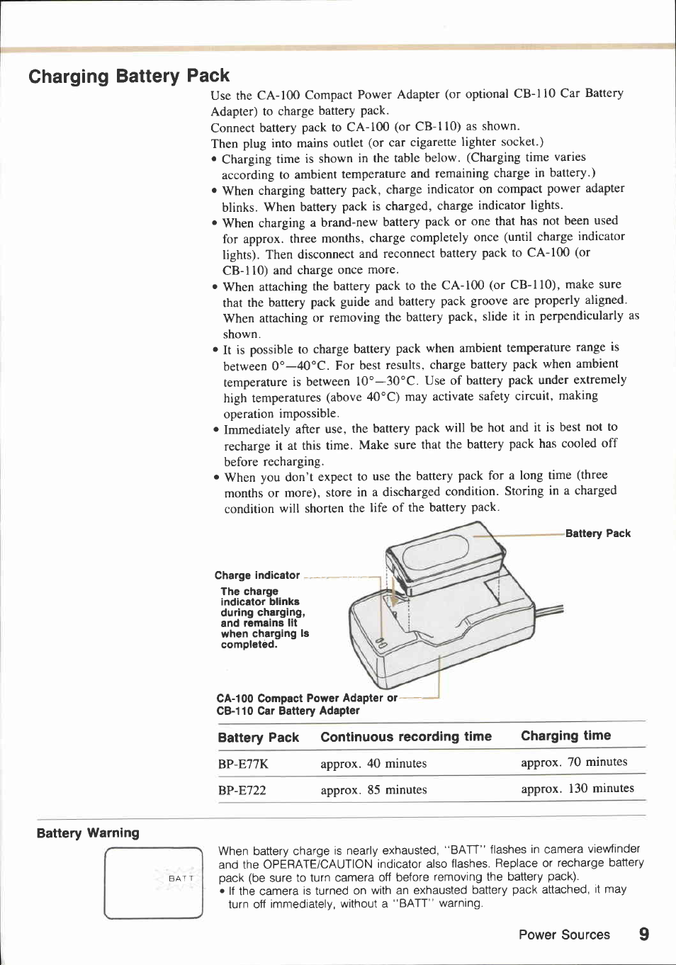 Charging battery pack | Canon E850 User Manual | Page 11 / 72