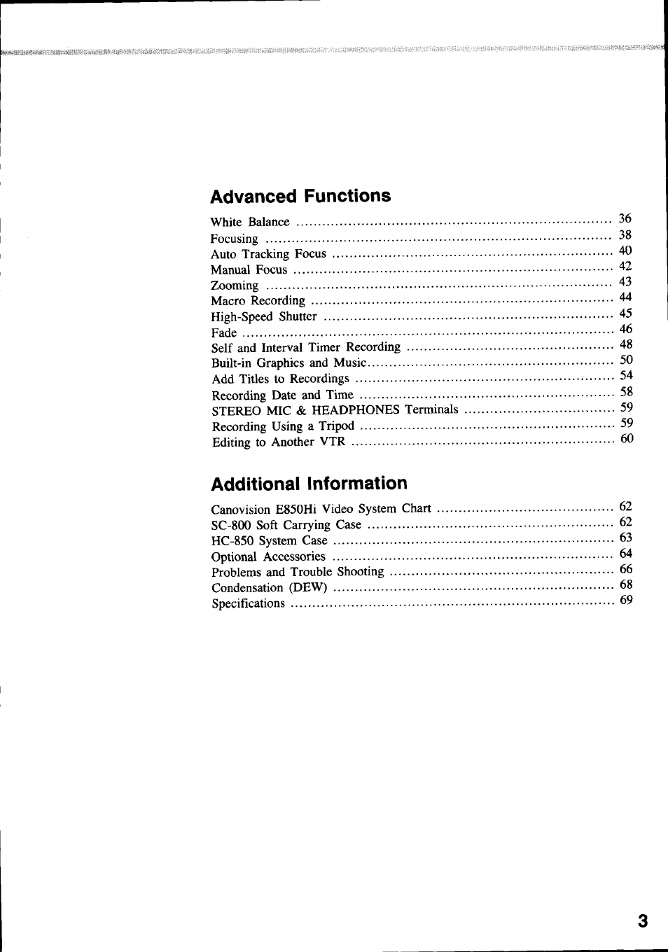 Advanced functions, Additional information | Canon E850 User Manual | Page 5 / 72