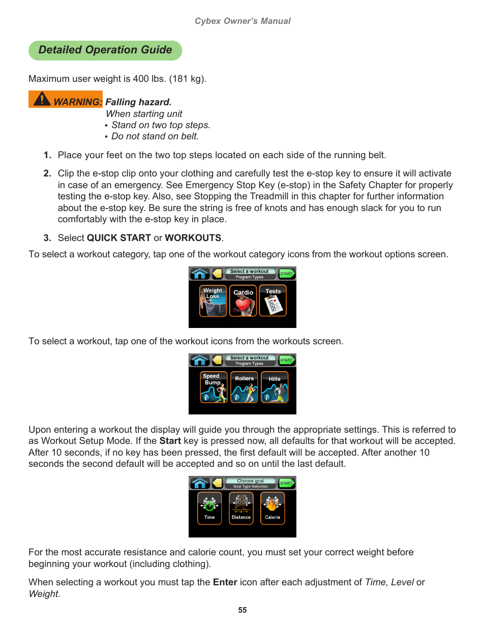 Detailed operation guide | Cybex 770T Treadmill User Manual | Page 55 / 98
