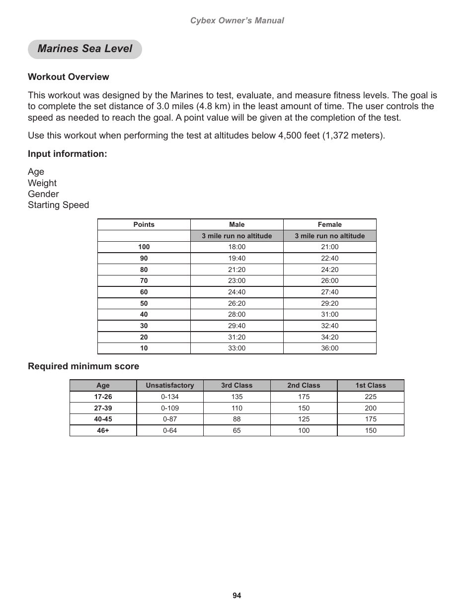 Marines sea level | Cybex 770T Treadmill User Manual | Page 94 / 98