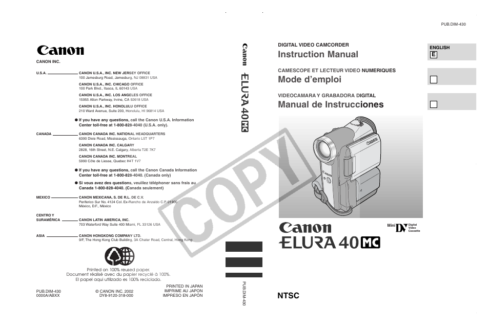 Canon Elura40 User Manual | 175 pages