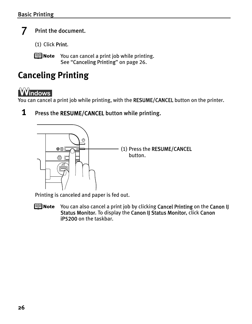 Canceling printing | Canon iP5200 User Manual | Page 30 / 104