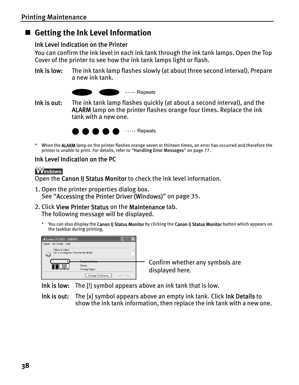 Getting the ink level information | Canon iP5200 User Manual | Page 42 / 104