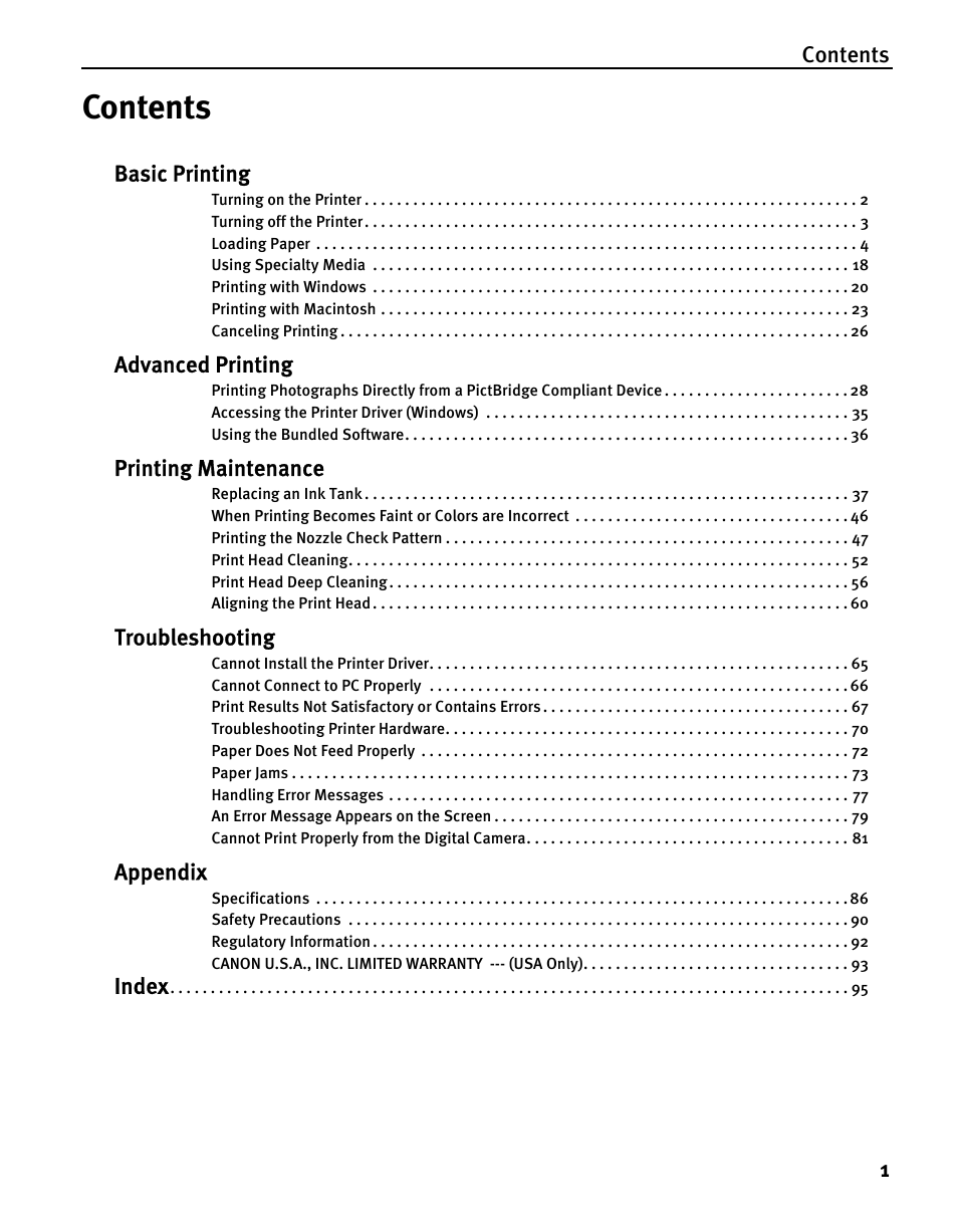 Canon iP5200 User Manual | Page 5 / 104