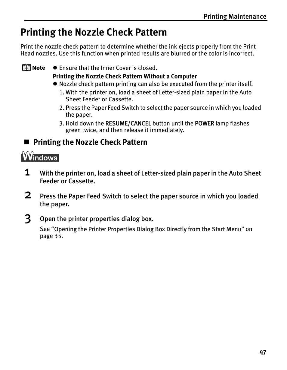 Printing the nozzle check pattern | Canon iP5200 User Manual | Page 51 / 104