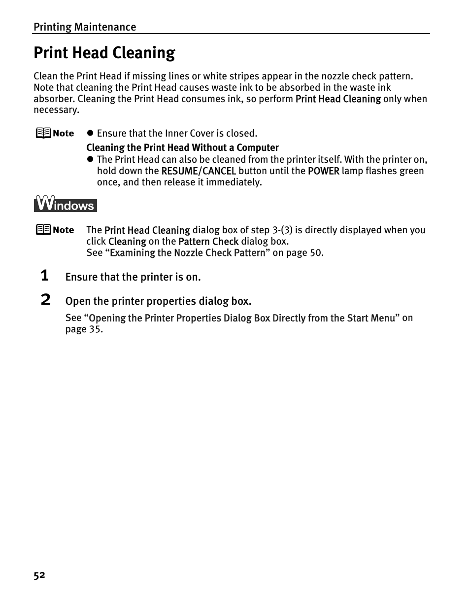 Print head cleaning | Canon iP5200 User Manual | Page 56 / 104