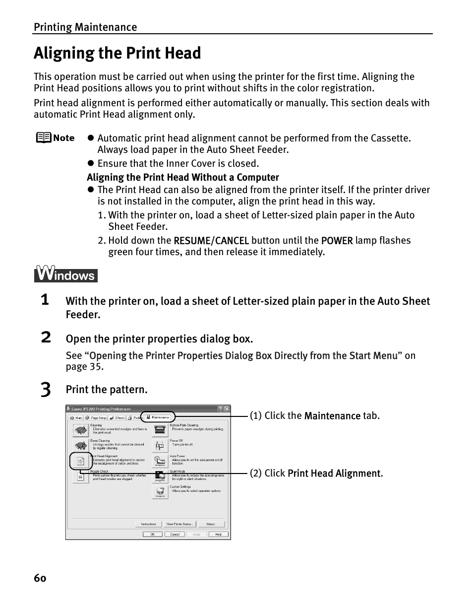 Aligning the print head | Canon iP5200 User Manual | Page 64 / 104