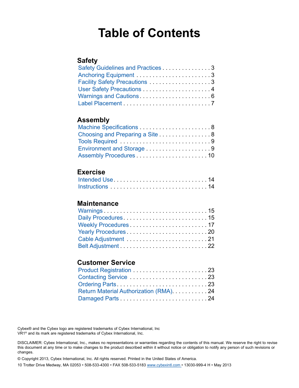 Cybex 13030-999 VR1 Row User Manual | Page 2 / 26