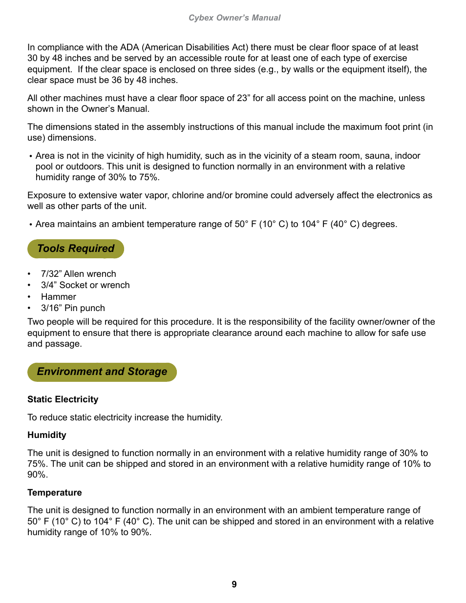 Tools required, Environment and storage | Cybex 13030-999 VR1 Row User Manual | Page 9 / 26