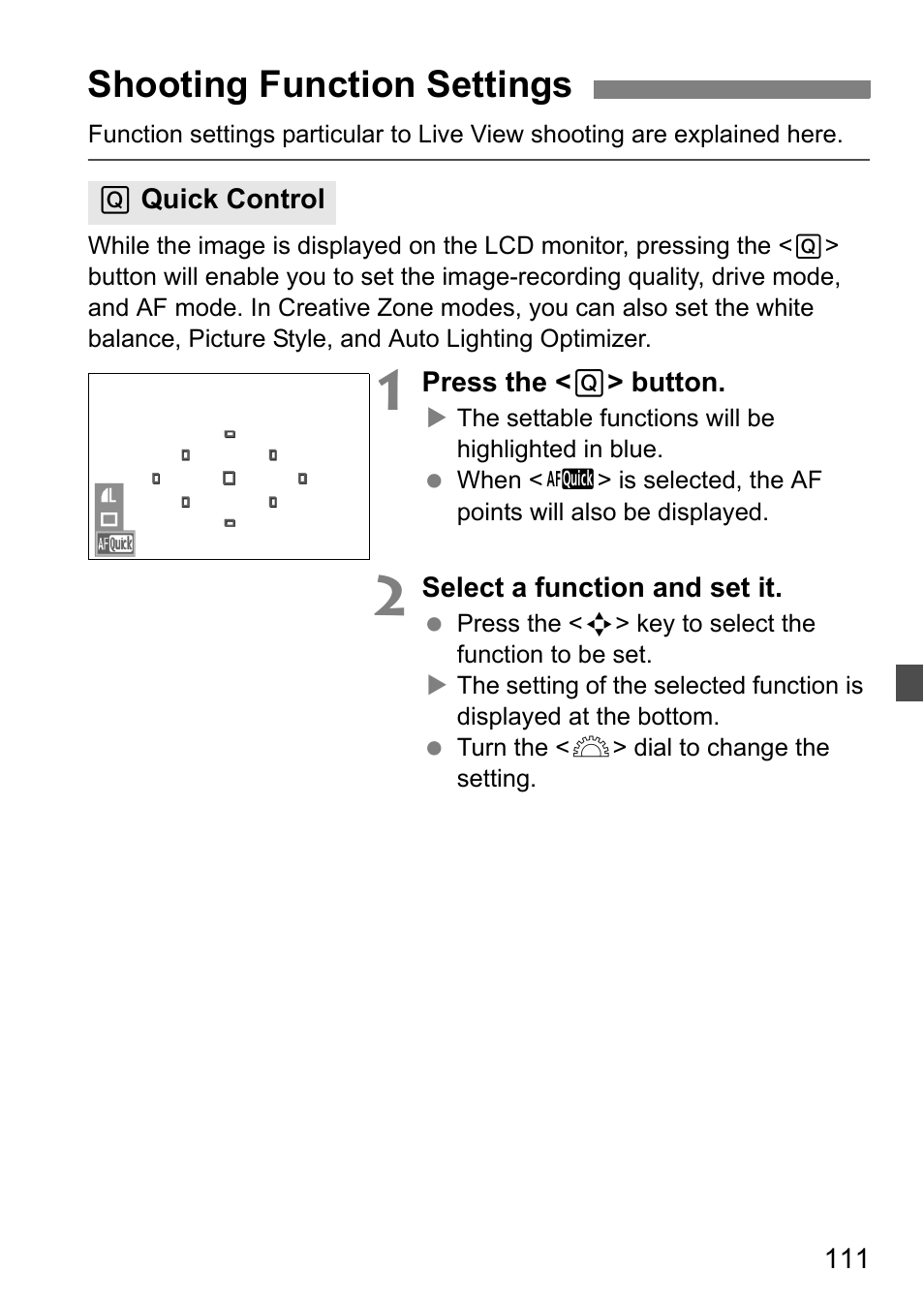 Shooting function settings | Canon 550D User Manual | Page 111 / 260