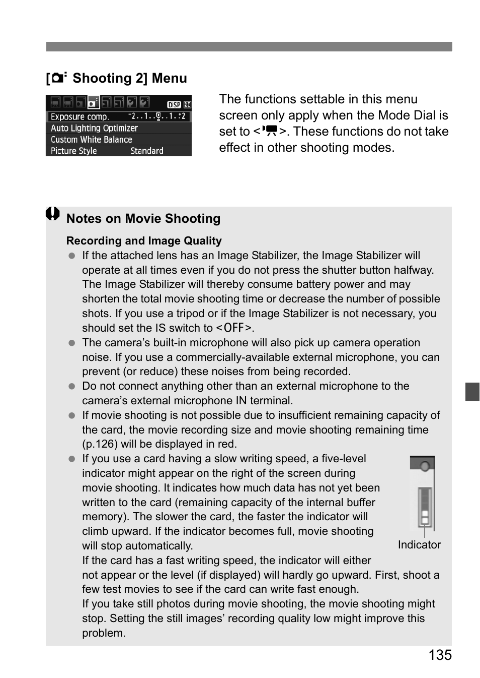 2 shooting 2] menu | Canon 550D User Manual | Page 135 / 260