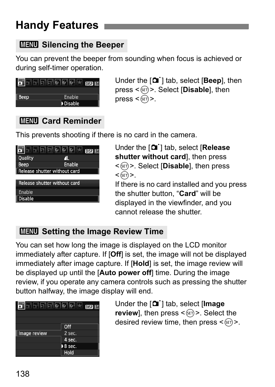 Handy features | Canon 550D User Manual | Page 138 / 260