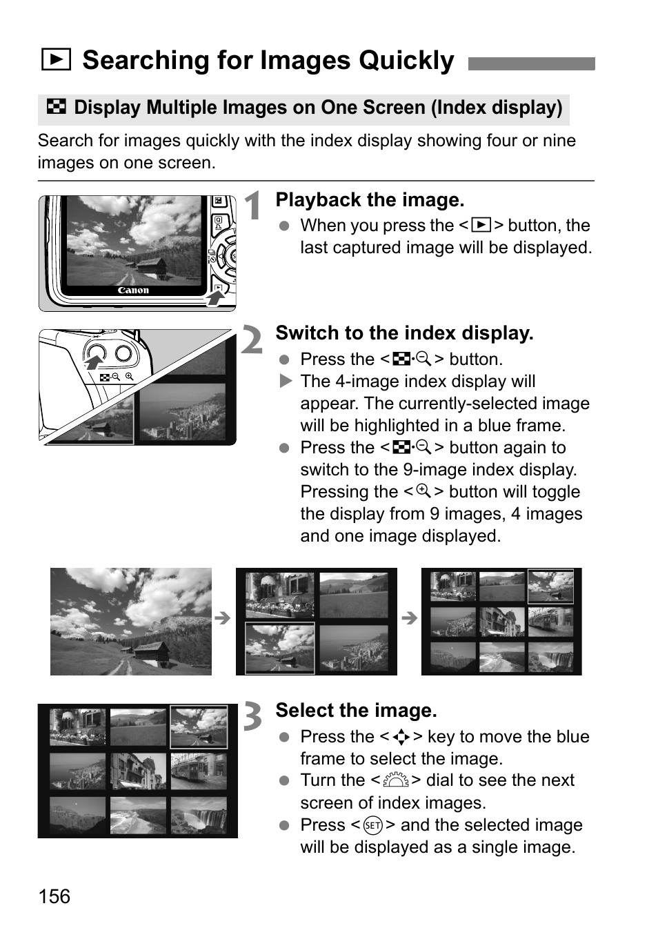 Xsearching for images quickly | Canon 550D User Manual | Page 156 / 260