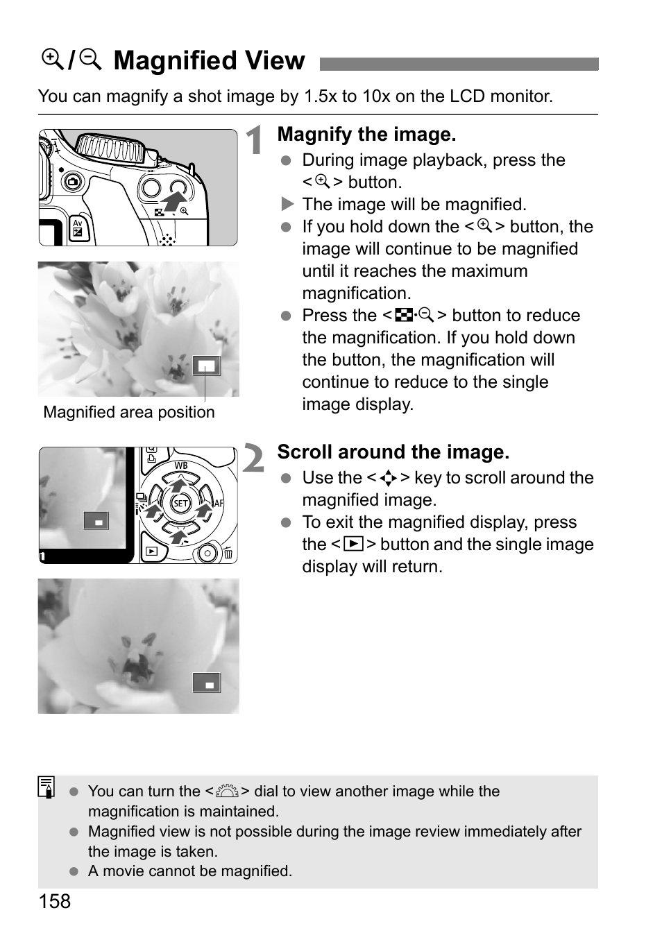 U / y magnified view | Canon 550D User Manual | Page 158 / 260