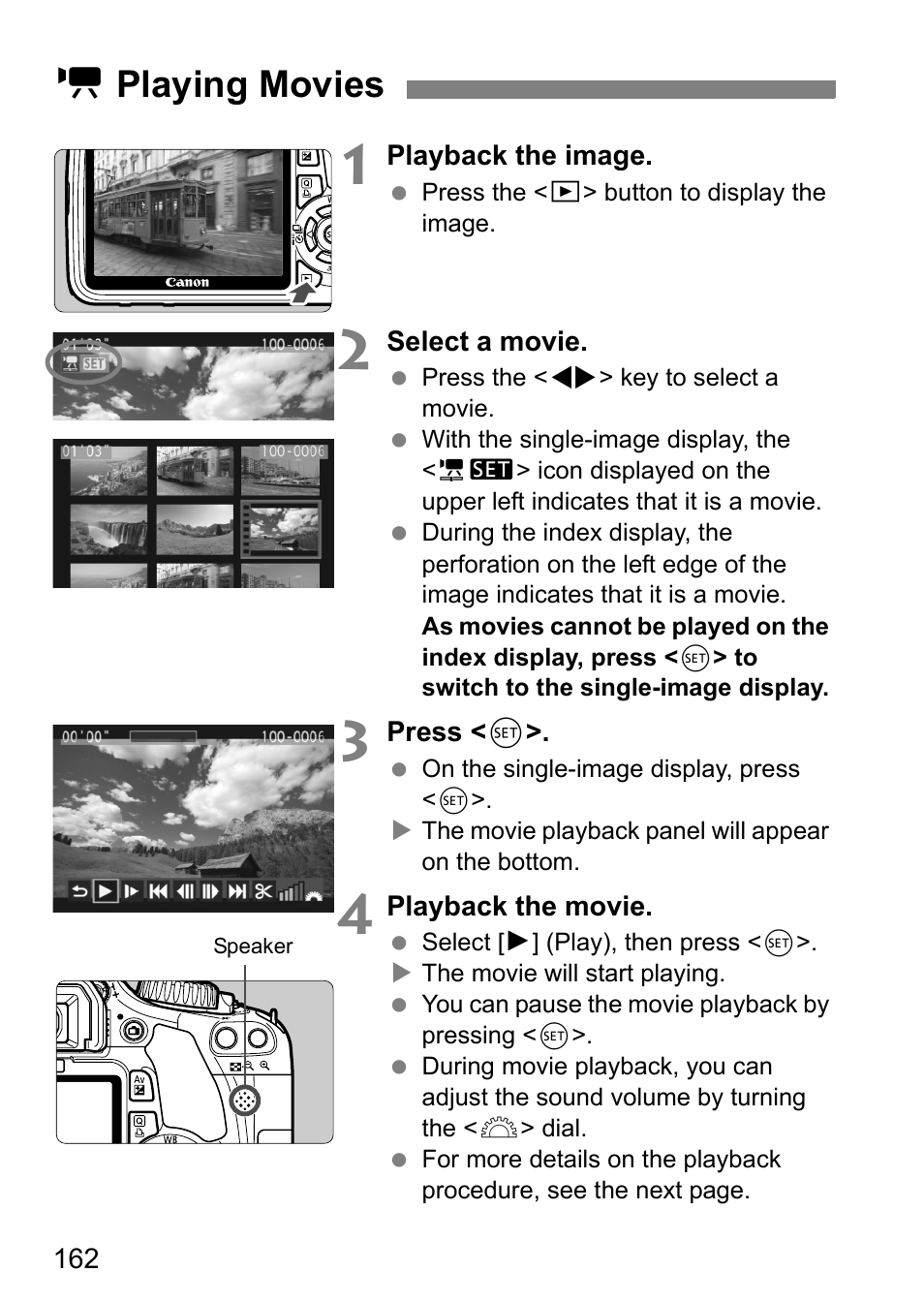 K playing movies | Canon 550D User Manual | Page 162 / 260