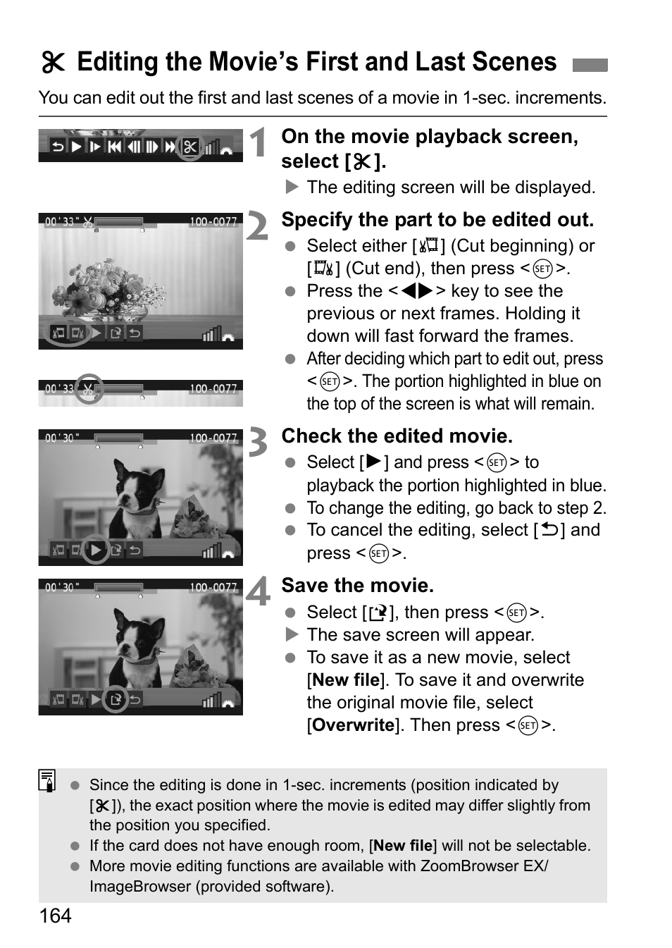 X editing the movie’s first and last scenes | Canon 550D User Manual | Page 164 / 260