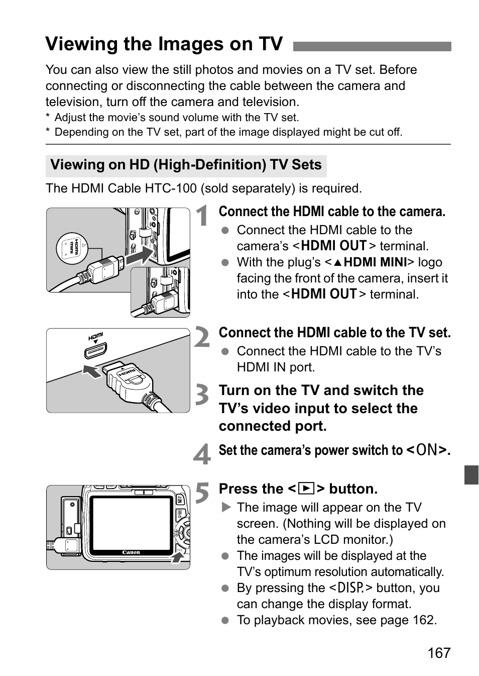 Viewing the images on tv | Canon 550D User Manual | Page 167 / 260