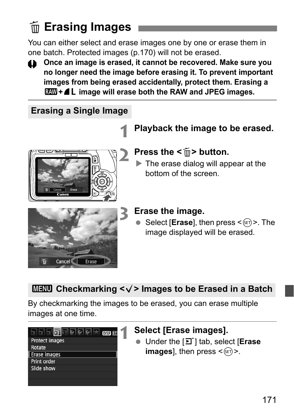Lerasing images | Canon 550D User Manual | Page 171 / 260