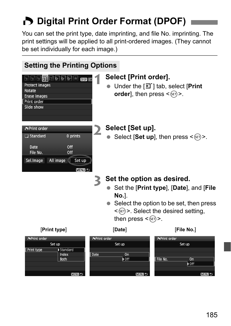 W digital print order format (dpof) | Canon 550D User Manual | Page 185 / 260