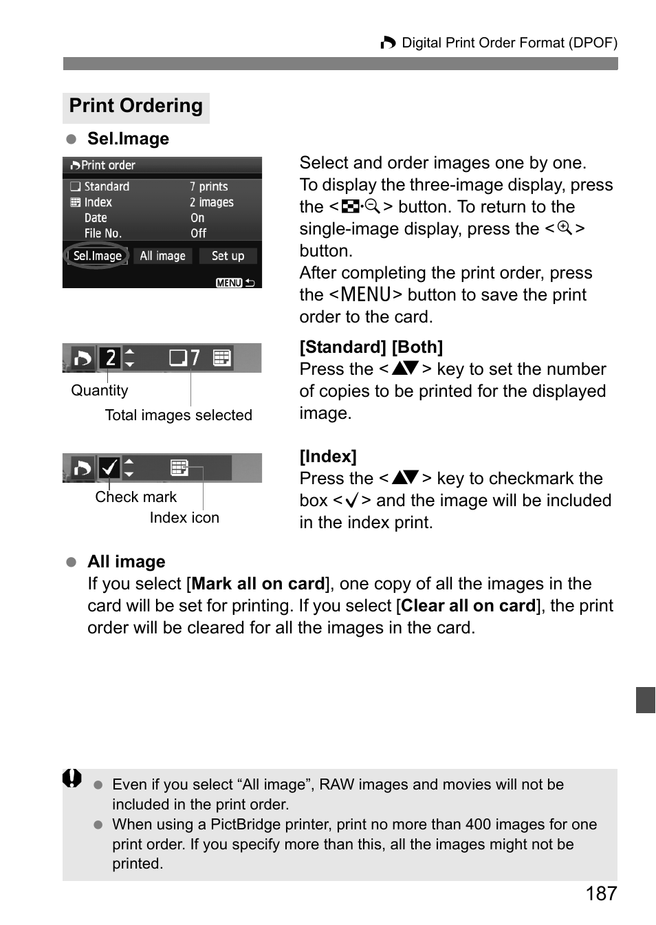 Print ordering | Canon 550D User Manual | Page 187 / 260