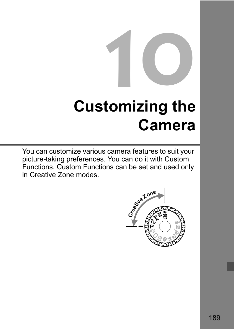 Customizing the camera | Canon 550D User Manual | Page 189 / 260